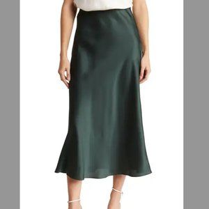 Elodie Satin Bias Midi Skirt; Dark Green; Size Small - Never worn!